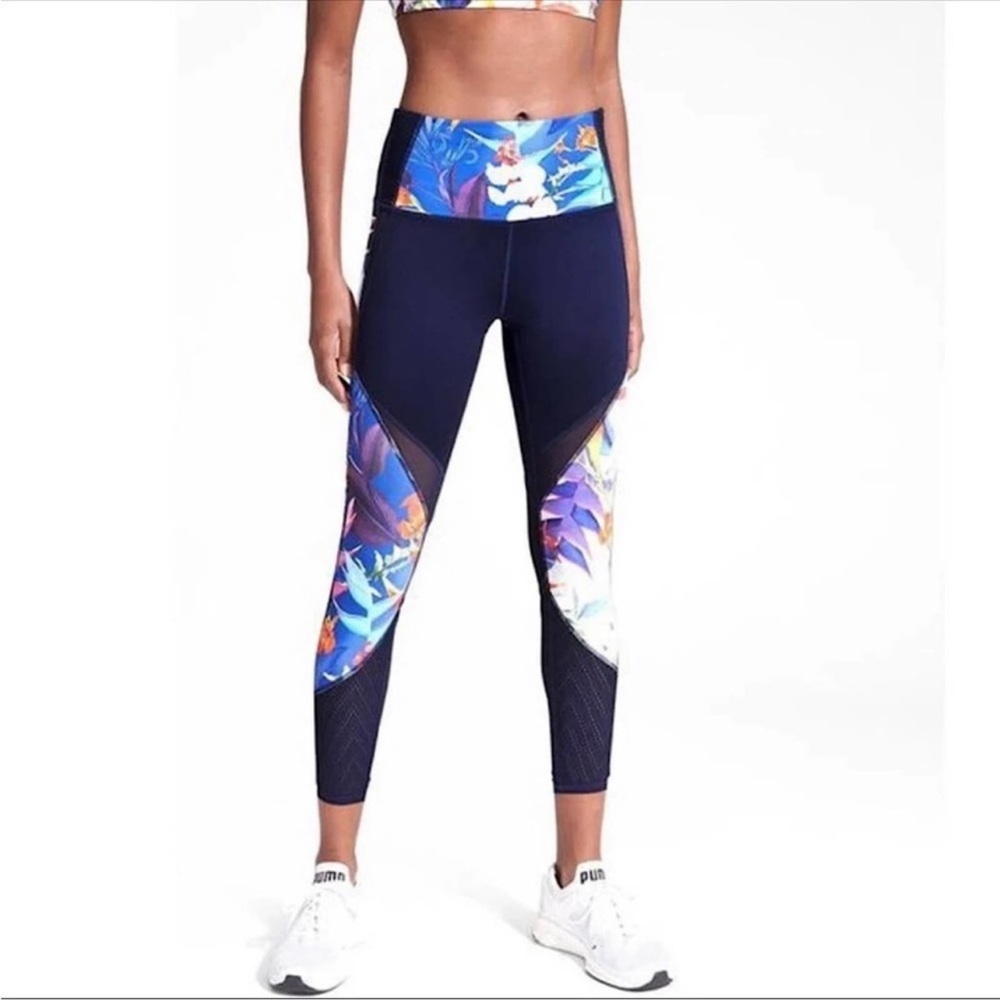 Athleta Size S Tropical Precision 7/8 Tights Legging Blue Floral Yoga Pant 023